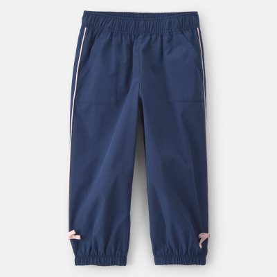 Toddler Girl Bow-Cuff Poplin Joggers - Navy Blue