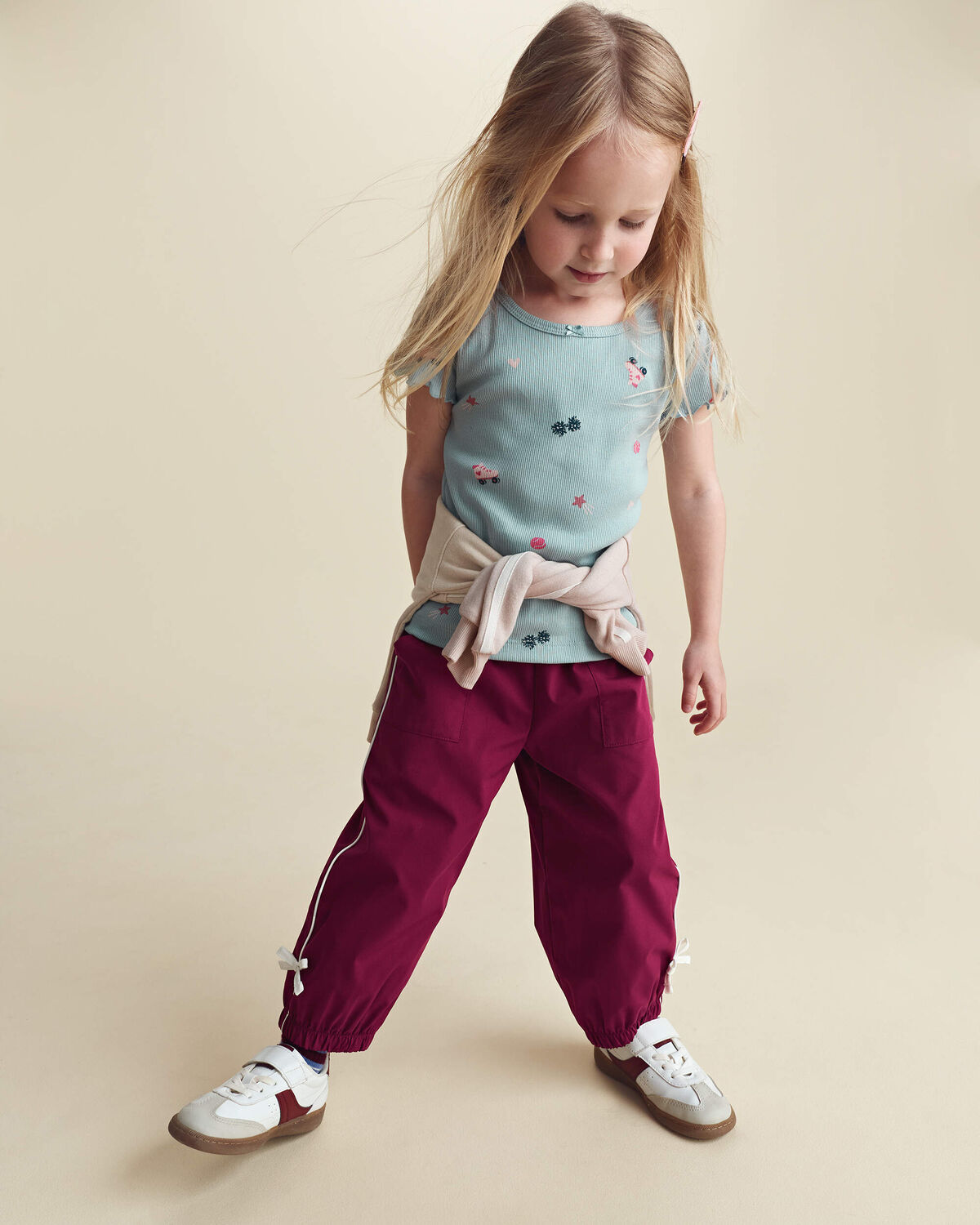 Toddler Girl Bow-Cuff Poplin Joggers - Burgundy - Image 2