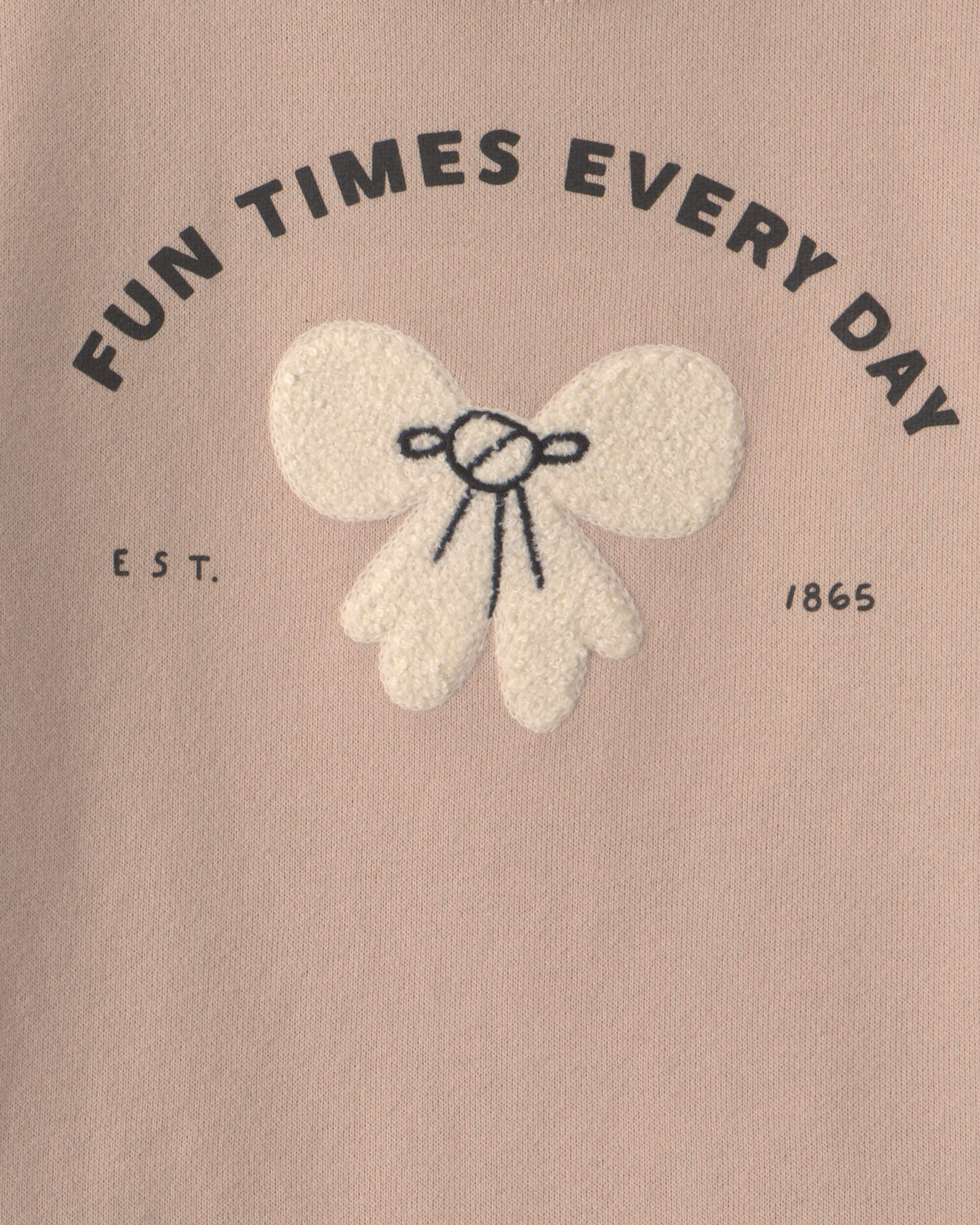 Toddler Girl 'Fun Times Every Day' Bow French Terry Pullover Sweatshirt - Tan - Image 4