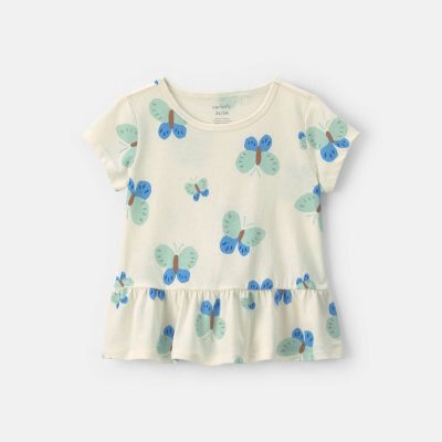Toddler Girl Butterfly Peplum Top - Cream