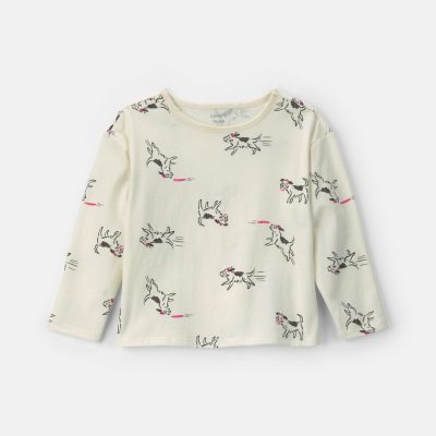 Toddler Girl Dog Long-Sleeve Top - Cream