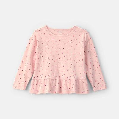 Toddler Girl Heart Long-Sleeve Peplum Top - Pink