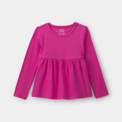 Toddler Girl Long-Sleeve Peplum Top - Pink