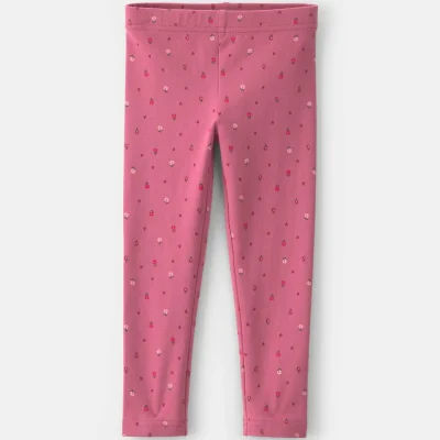 Toddler Girl Floral Cotton Pull-On Stretch Leggings - Pink