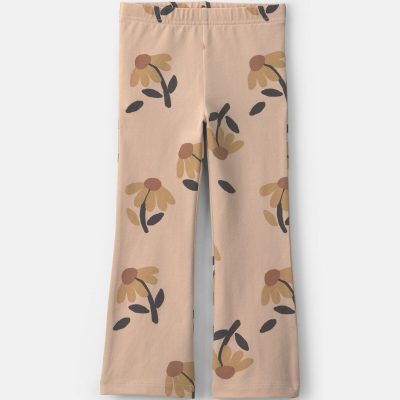 Toddler Girl Floral Cotton Pull-On Stretch Flare Leggings - Tan