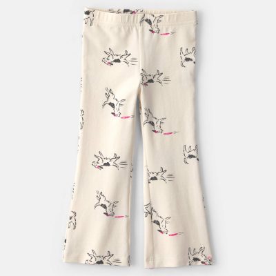 Toddler Girl Dog Cotton Pull-On Stretch Flare Leggings - Cream