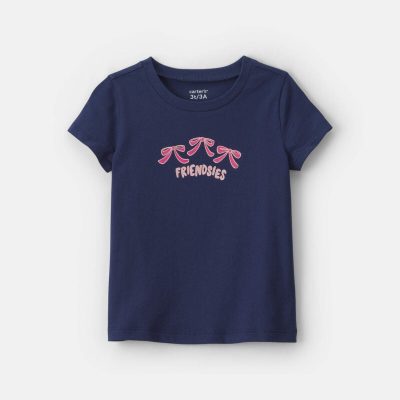 Toddler Girl 'Friendsies' Bow Graphic Tee - Navy Blue