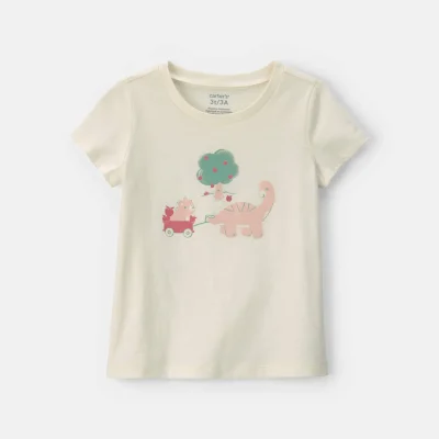 Toddler Girl Dinosaur Graphic Tee - Cream
