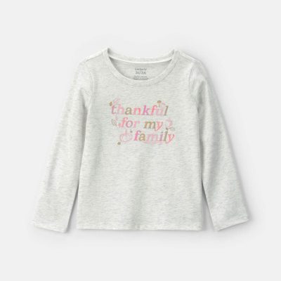 Toddler Girl 'Thankful For My Family' Long-Sleeve Graphic Tee - Grey