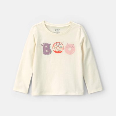 Toddler Girl 'Boo' Halloween Long-Sleeve Graphic Tee - Cream