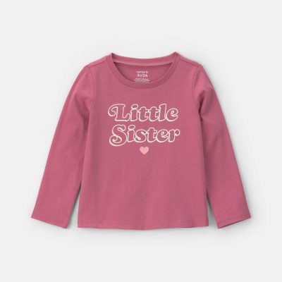 Toddler Girl 'Little Sister' Long-Sleeve Graphic Tee - Pink
