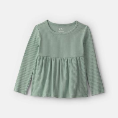 Toddler Girl Long-Sleeve Rib Peplum Top - Green