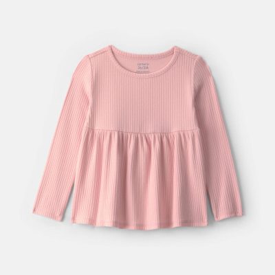 Toddler Girl Long-Sleeve Rib Peplum Top - Pink