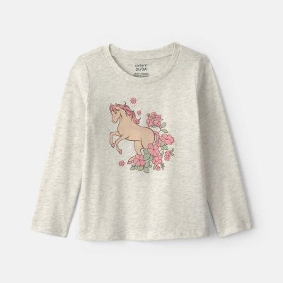 Toddler Girl Horse Long-Sleeve Graphic Tee - Grey