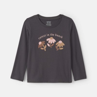 Toddler Girl 'Cutest In The Bunch' Flower Long-Sleeve Graphic Tee - Black