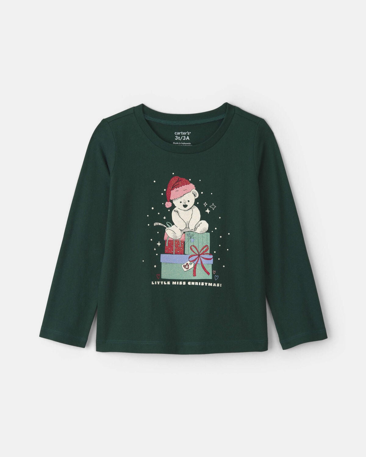 Toddler Girl Christmas Bear Long-Sleeve Graphic Tee - Green