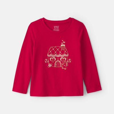 Toddler Girl Gingerbread House Long-Sleeve Graphic Tee - Red