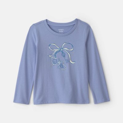 Toddler Girl Bow Long-Sleeve Graphic Tee - Blue