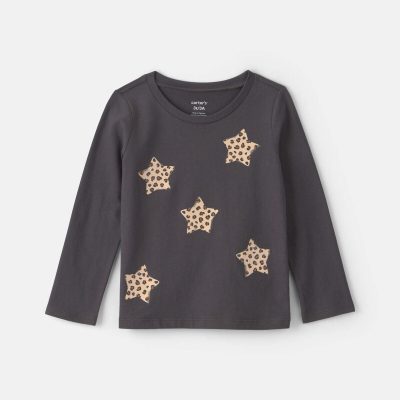 Toddler Girl Leopard Star Long-Sleeve Graphic Tee - Black