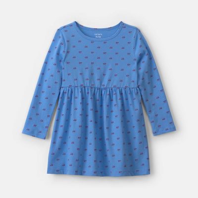 Toddler Girl Bow Long-Sleeve Dress - Blue