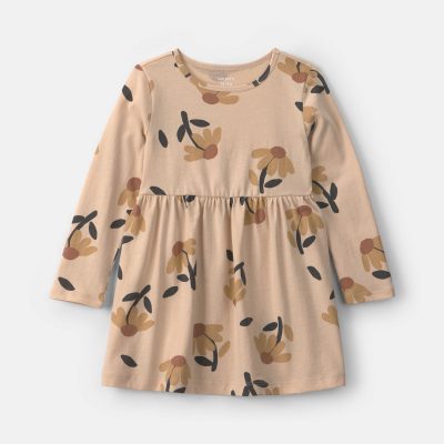 Toddler Girl Floral Long-Sleeve Dress - Tan
