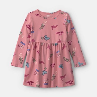 Toddler Girl School Spirit Long-Sleeve Dress - Pink