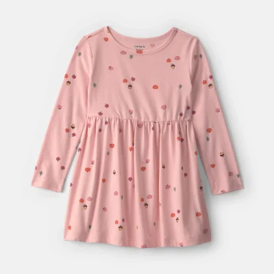Toddler Girl Pumpkin Long-Sleeve Dress - Pink