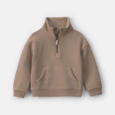 Toddler Girl Fleece Pullover Quarter Zip Sweatshirt - Brown