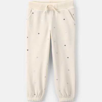 Toddler Girl Polka Dot Fleece Joggers - Cream