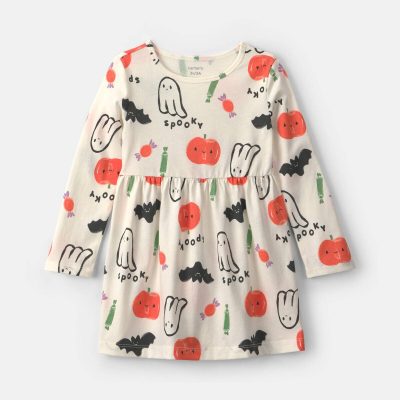 Toddler Girl Pumpkin Long-Sleeve Dress - Cream