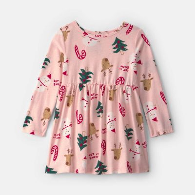 Toddler Girl Christmas Long-Sleeve Dress - Pink