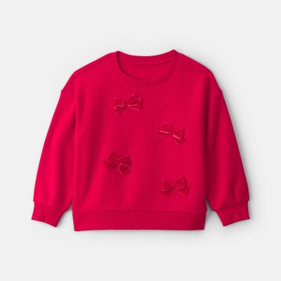 Toddler Girl Bow Pullover Sweatshirt - Red