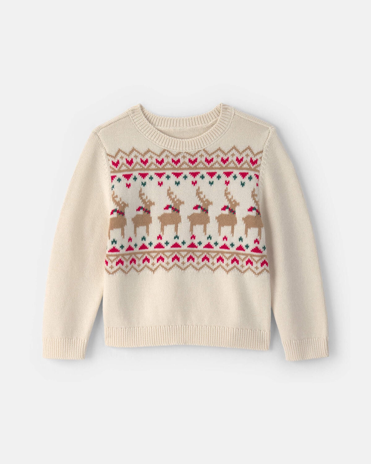 Toddler Girl Reindeer Fair Isle Sweater - Cream
