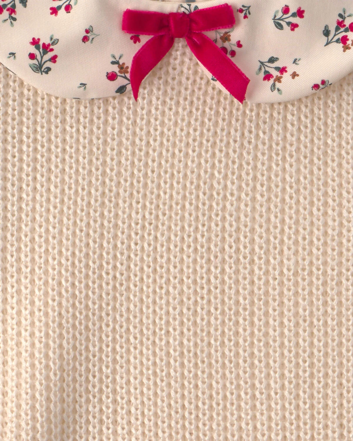 Toddler Girl Collared Floral Sweater - Cream - Image 2