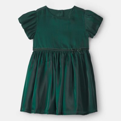 Toddler Girl Poplin Short-Sleeve Dress - Green