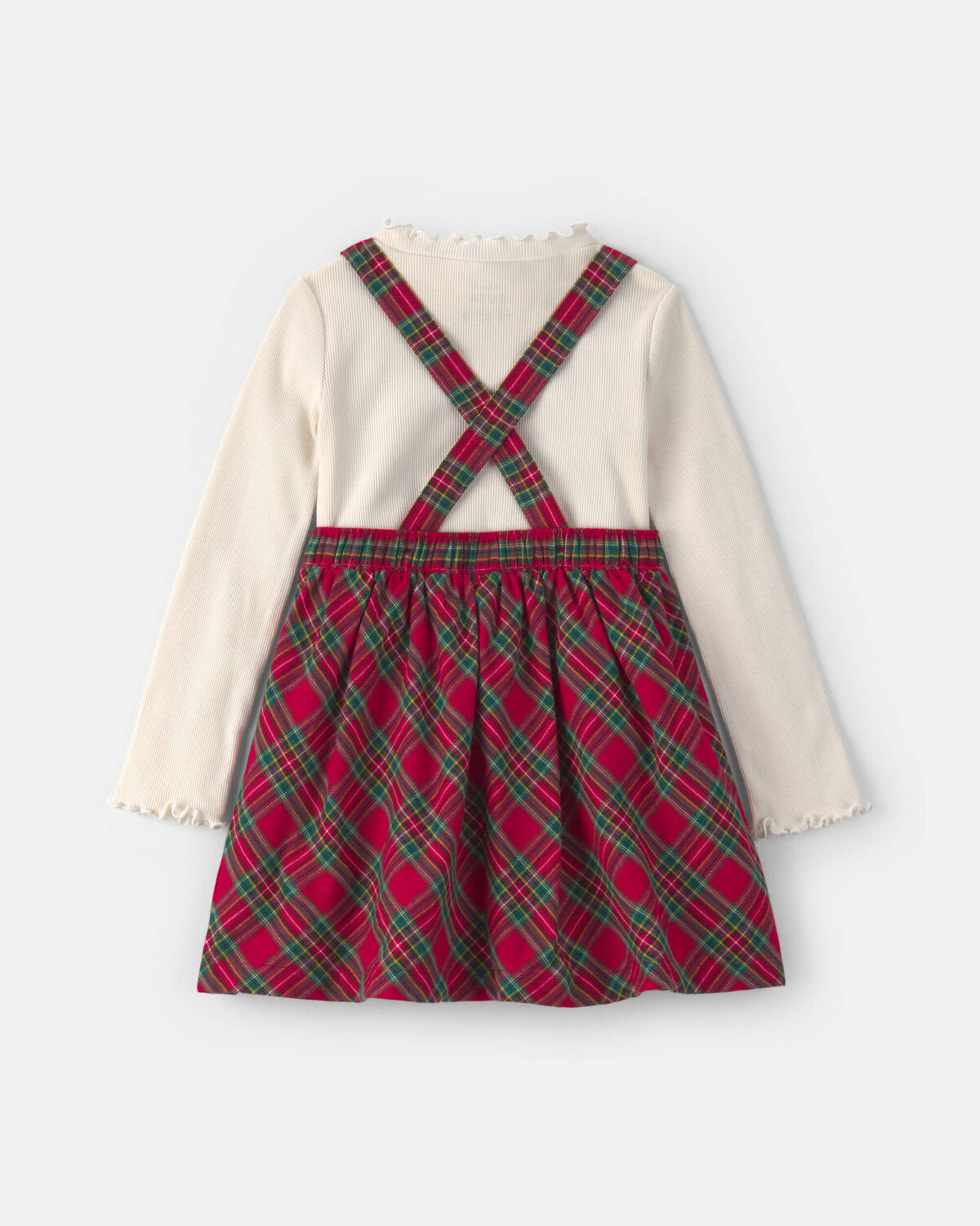 Toddler Girl 2-Piece Plaid Dress Set - Red/Cream - Image 2