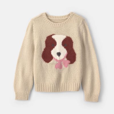 Toddler Girl Dog Sweater - Cream