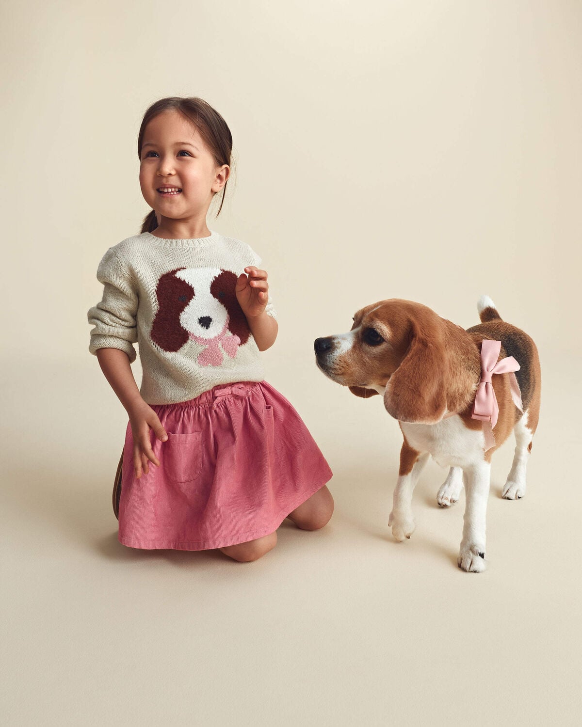 Toddler Girl Dog Sweater - Cream - Image 3