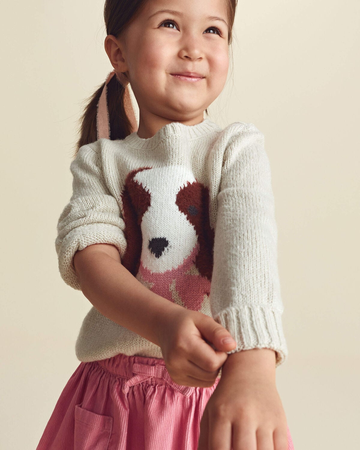 Toddler Girl Dog Sweater - Cream - Image 4