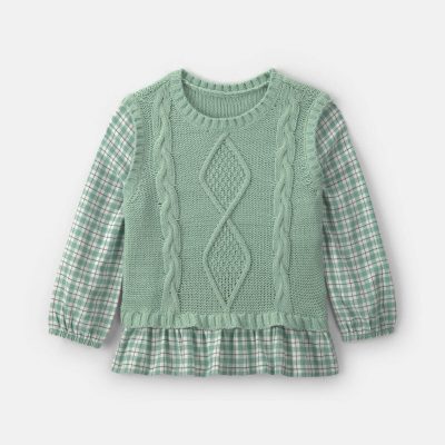 Toddler Girl Plaid Sweater Vest Top - Green