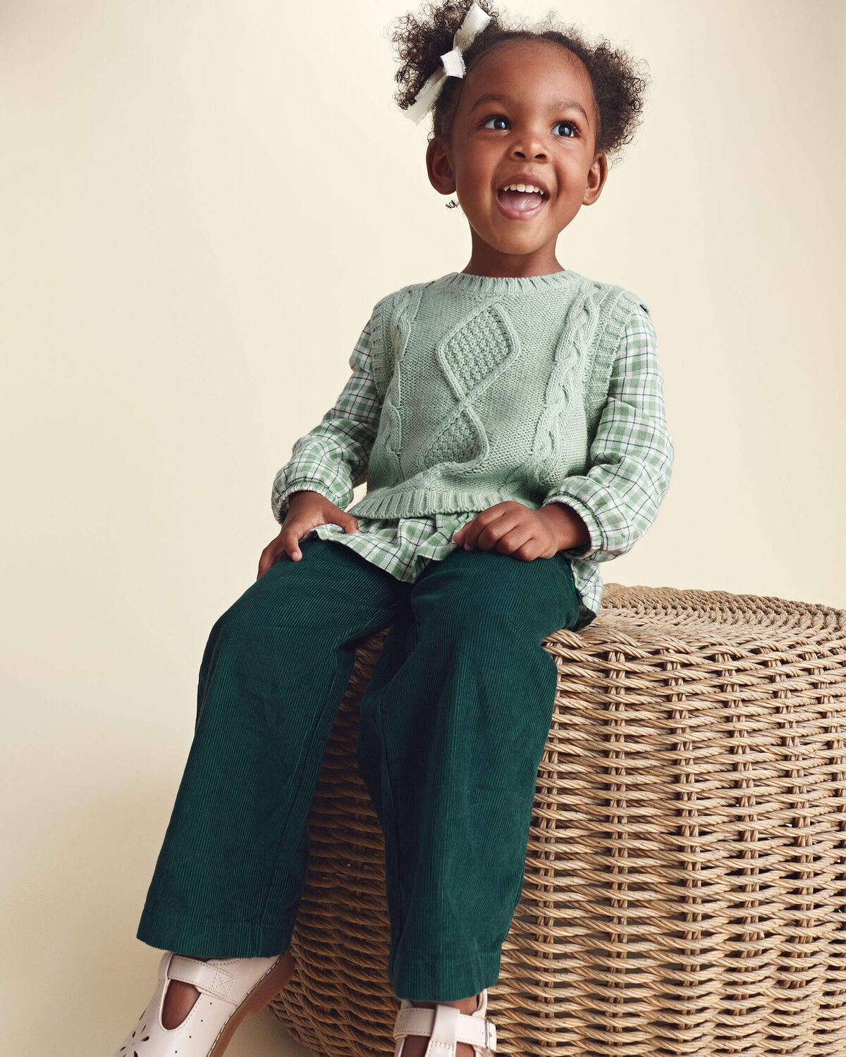 Toddler Girl Plaid Sweater Vest Top - Green - Image 2