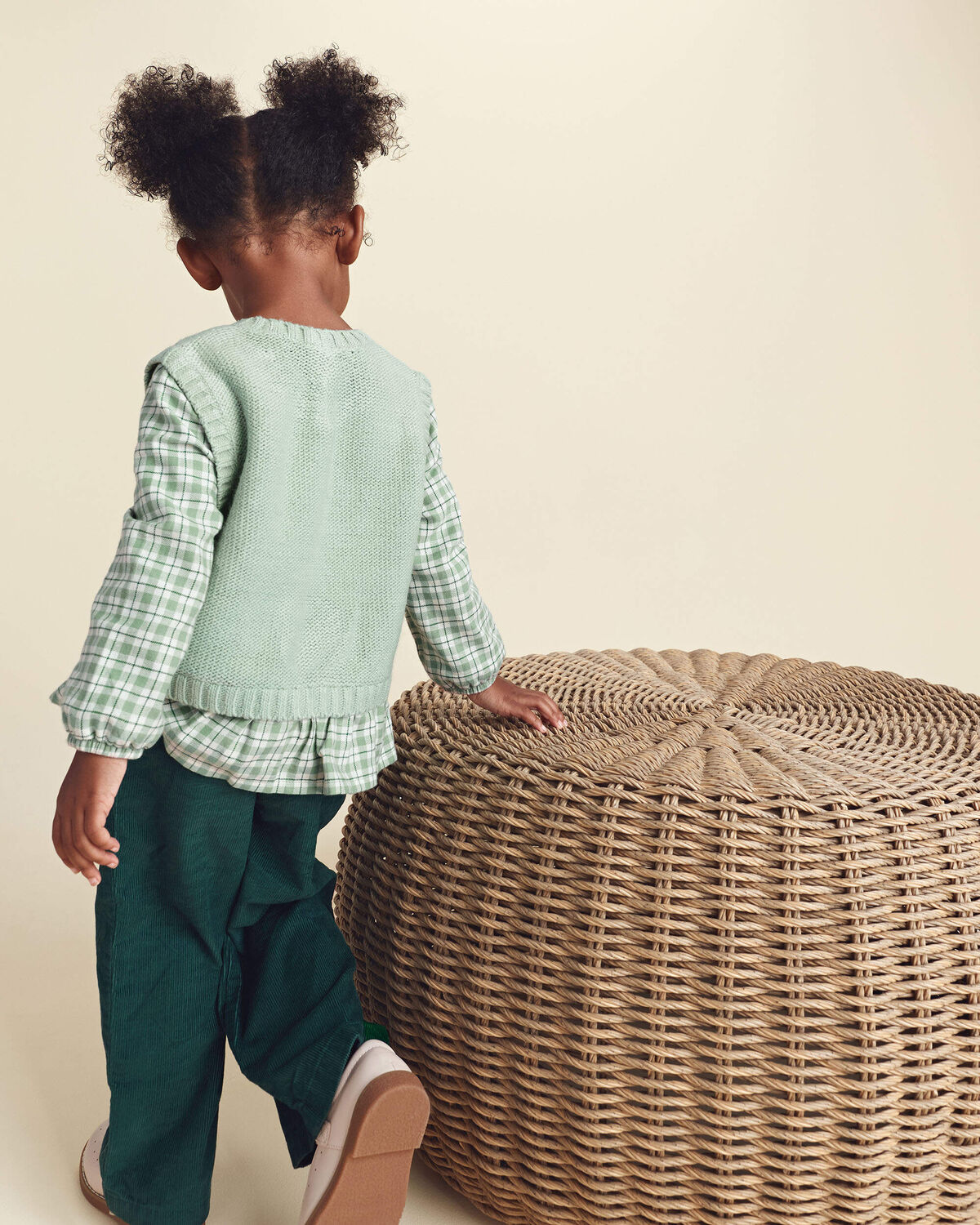 Toddler Girl Plaid Sweater Vest Top - Green - Image 3