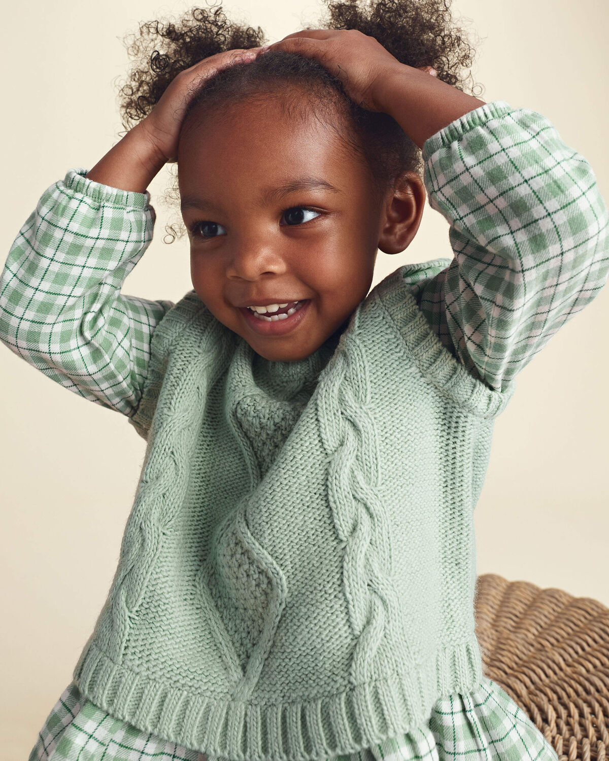 Toddler Girl Plaid Sweater Vest Top - Green - Image 4