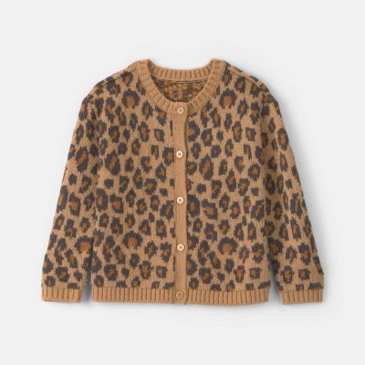Toddler Girl Leopard Cardigan Sweater - Brown