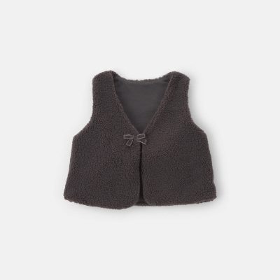 Toddler Girl Bow Teddy Fleece Vest - Black