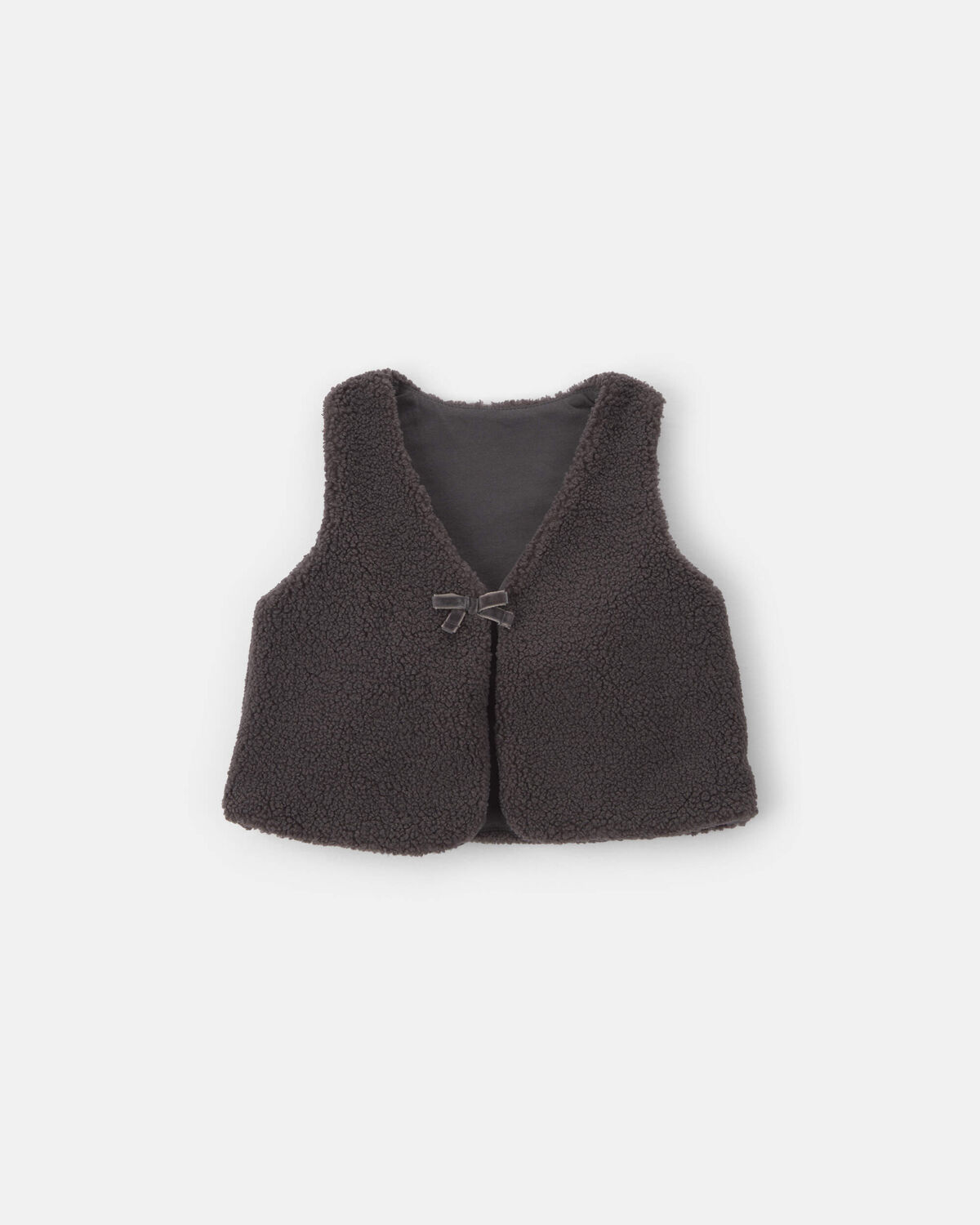 Toddler Girl Bow Teddy Fleece Vest - Black