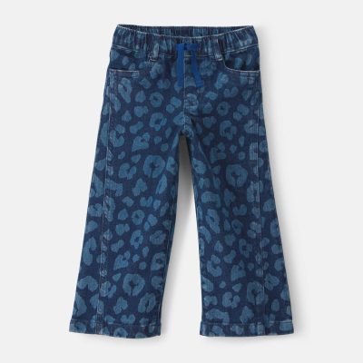 Toddler Girl Leopard Denim Wide-Leg Jeans - Dark Wash