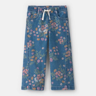 Toddler Girl Floral Denim Wide-Leg Jeans - Dark Wash