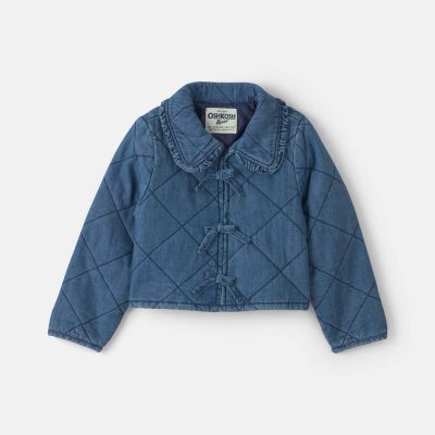 Toddler Girl Quilted Denim Jacket - Medium Wash