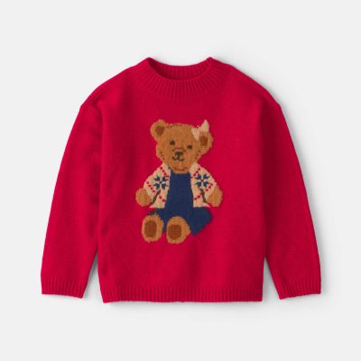 Toddler Girl Bear Sweater - Red